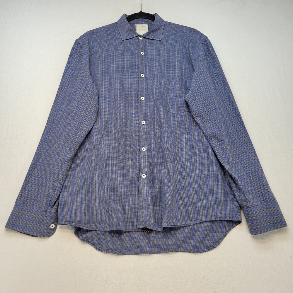 Billy Reid Button Down Shirt Mens Medium Blue Gray Plaid Cotton Standard Cut